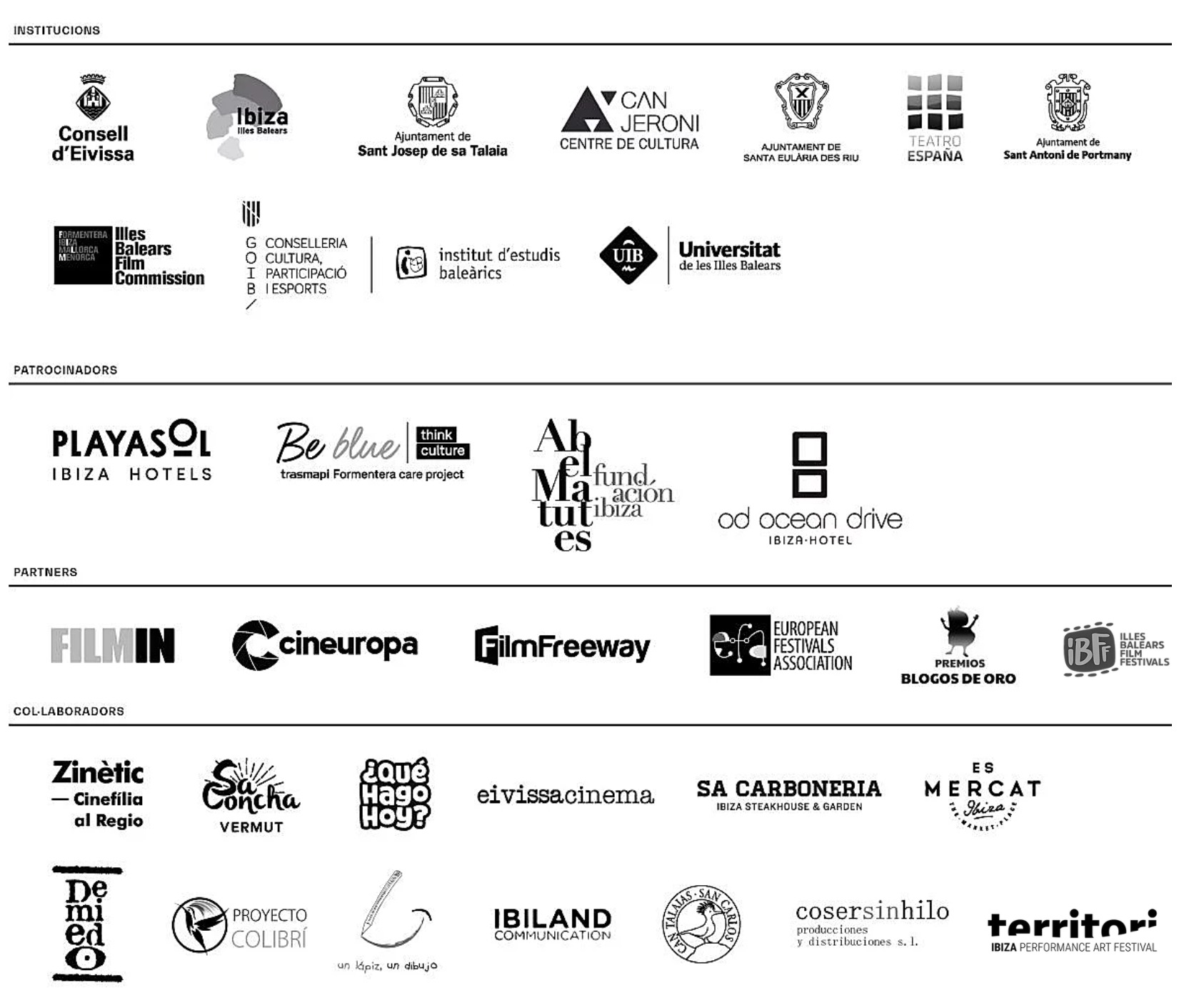 Institutions, sponsors, partners and collaborators of IbizaCineFest